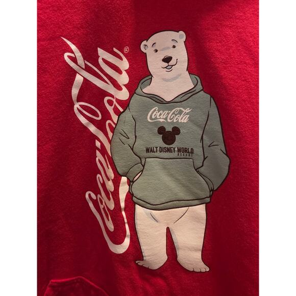 Disney Coca-Cola Disney World Resort Polar Bear Red Hoodie Size XL Unisex EUC - Picture 3 of 5